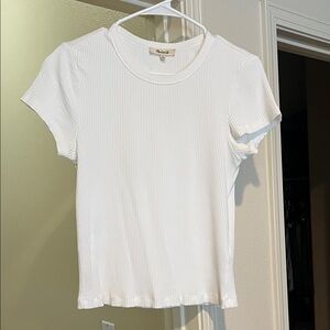 Madewell White Ribbed Short Sleeve Tee